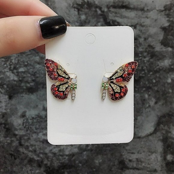 NEW Beautiful Rhinestone Butterfly Earrings - Picture 9 of 9